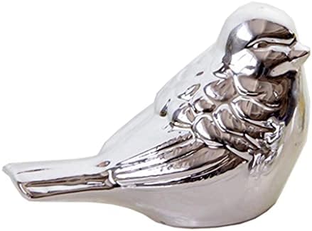 Dolity Home Decor Birds Ceramic Art Birds Decorations Bird Sculptures Statues Figurines Silver - Сребро, S