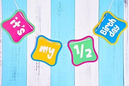 It ' s My 1/2 Birthday Half Banner Year Old Six Months Birthday Garland Bunting Banner for Baby Shower Decoration 3.28 ft Length, Colorful, Лесно Joy