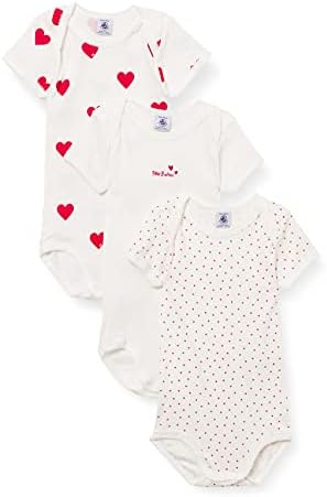 PETIT BATEAU Baby Girls' С къси ръкави Сърце Pattern Organic Cotton Bodysuits - 3-Pack STYLE A00BB РАЗМЕРИ 1-36 МЕСЕЦА ...