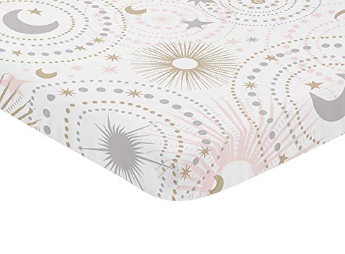 Sweet Jojo Designs Blush Pink, Gold, Grey and White Star and Moon Baby Girl Fitted Mini Portable Crib Sheet for Небесната