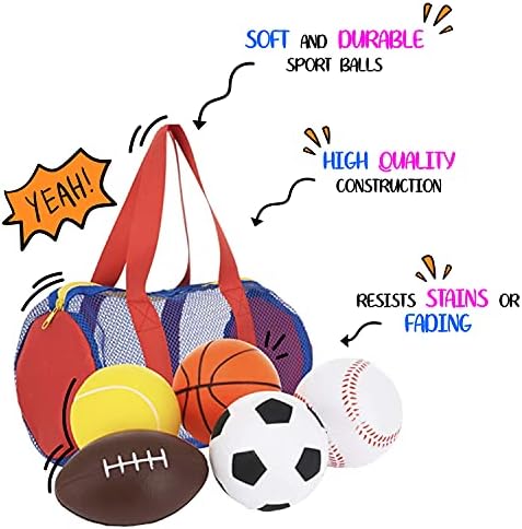Топки за деца, Детски спортни играчки - Набор от 5 пяна дъски спортни Топки + Безплатна чанта - идеални за малки ръце,