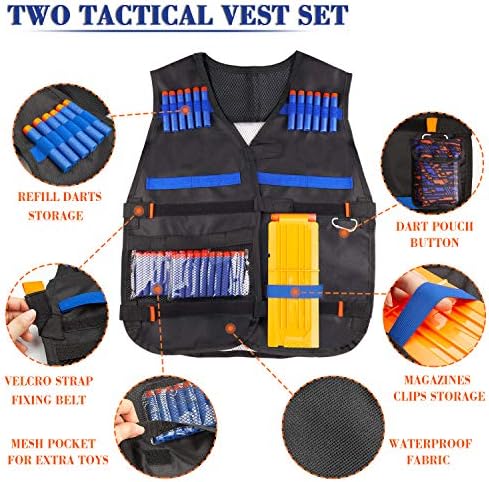 2 Kids Pack Tactical Vest Kit for Nerf Guns Game N-Strike Elite Series Wars with Зареждане Darts, Reload Clips, Dart Pouch, Tactical Mask, Wrist Band and Protective Glasses for Boys ,Момичета