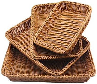 ZXJTX Хлебная кошница Сервировочная Правоъгълна Хлебная кошница Ратанови кошница за съхранение на Храна, Плодове Зеленчуци