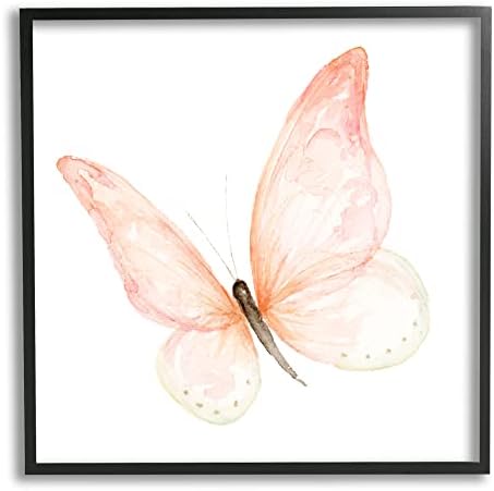 Stupell Industries Pink Butterfly Watercolor Живопис Kids' Nursery Insect Black Framed Wall Art, 24 x 24
