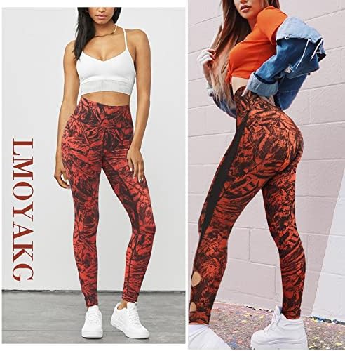 LMOYAKG Mesh Workout Leggings for Women High Waisted Yoga Pants with Pocket Корема Control Бягащи Чорапогащи