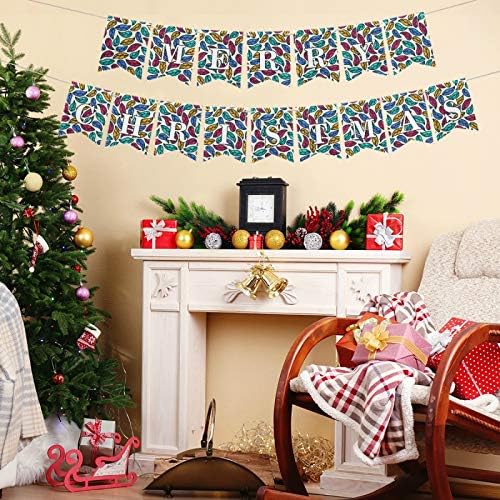 Blueangle Весела Коледа Banner - Цветни Листа Модел Овесени ядки Коледна Украса на Закрито за Домашния Офис Вечерни Аксесоари
