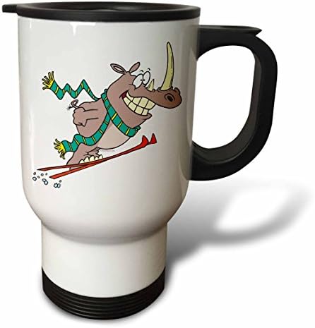 3dRose Смешни Глупаво Ski Jump Rhino Cartoon Пътна Чаша, 14 грама, Многоцветен