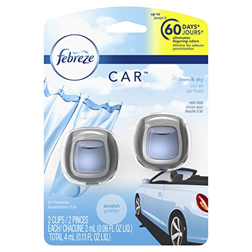 Febreze Car Air Fresheners, Linen & Sky, Odor Eliminator for Strong Odors Car Vent Clips (2 Броя)