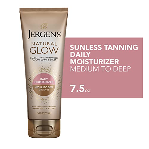 Jergens Natural Glow без слънце Tanning Лосион, Self Tanner, Среден и дълбок тон на кожата, Дневен Хидратиращ крем, 7,5