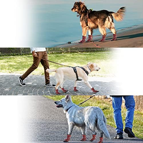 FLYSTAR Dog Shoes for Medium Large Dogs, Waterproof Anti-Slip Rain/Winter Snow Warm Outdoor Dog Boots, Adjustable Светлоотразителни Rubber Sole Paw Protector Dog Shoes for Running Hiking Ходене и т.н.