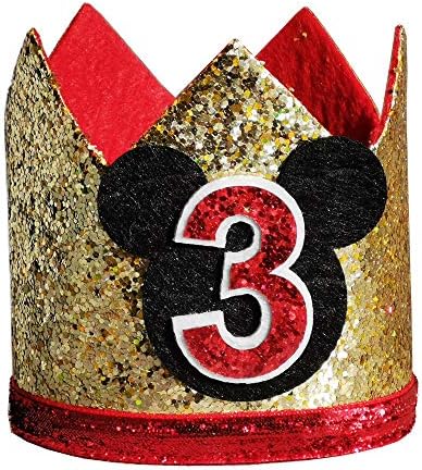 CHuangQi Birthday Party Hats for Boys & Girls 1st 2nd 3rd Birthday, Мики Theme Birthday Party Crown (3rd) Gold