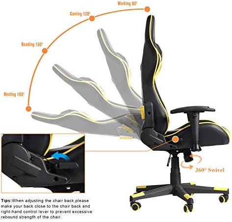 VECELO Video Gaming Chair with Seat Height Adjustable Swivel Recliner Ергономична Облегалка,Лумбална Възглавница Esports,