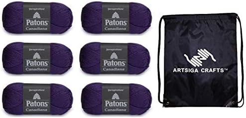 Patons Knitting Yarn Canadiana Solids White 6-Skein Factory Pack (Same Боядисват Лот) 244510-10005 Пакет with 1 Artsiga Crafts Project Bag