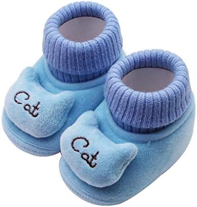 Huaai Baby Boys Girls Warm Winter Boots Soft Sole Anti-Slip Newborn Бебе Prewalker Toddler Plush Cat Snow Boots (синьо,
