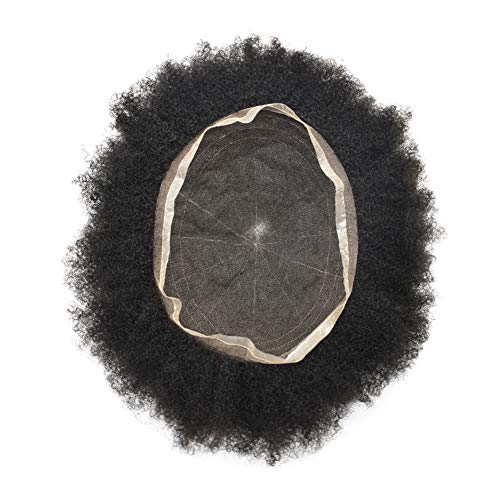 LYRICAL HAIR Afro Toupee for Black Men 8X10 All Transparent French Дантела Извратени Къдрава Human Hair African American Мъжки Replacement System Перуки (Афро Вълнообразни 4 мм #1 Jet Black)