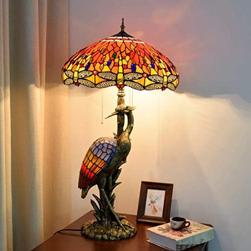 Антични Лампа За Четене 20 Тифани Стил на Женска Птица Настолна Лампа Пурпурно Червеното Стъклена Лампа за Дневна Кабинета Спални Настолна Лампа