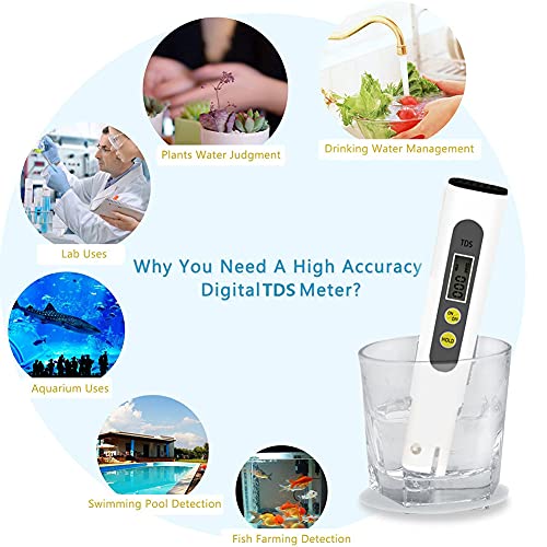 TDS Тестер, TDS Метър Тестер LCD Pen Quality with 0-9990 PPM Measurement Range Portable, for Zero Wate The aquaculture Industry Hospitals Swimming Pools Household tap Water Quality Testing