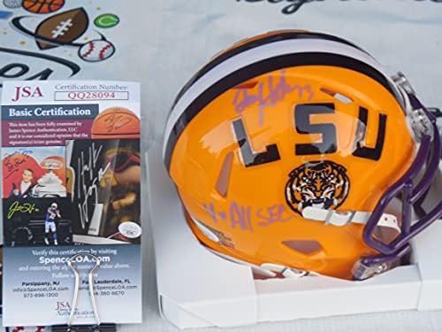 Томи Ходсън подписа LSU Тайгърс mini SPEED helmet w/ 4 time all SEC JSA COA