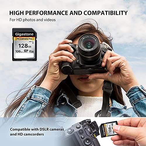 Gigastone 128 GB SD Карта V30 SDXC Карти с Памет Висока Скорост 4 Към Ultra HD UHD Видео е Съвместим с Canon, Nikon, Sony,