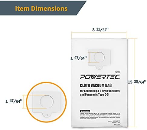 Филтърни торби POWERTEC 75053 за прахосмукачки Kenmore Q & C-Style/ Panasonic Type C-5, 6PK