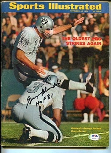 Джордж Бланда подписа 1970 Спортс илюстрейтид No Label Autographed w/HOF PSA/DNA - Autographed NFL Magazines