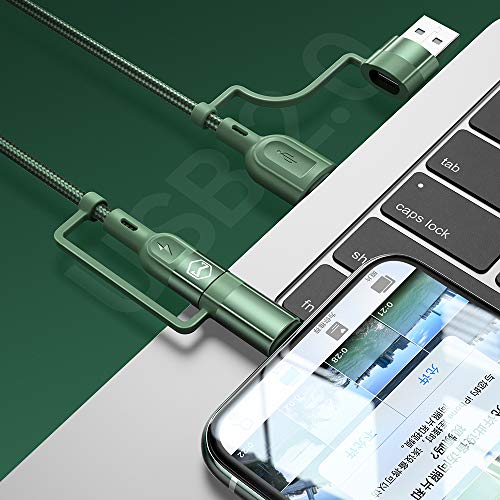 Mcdodo 4 in 1 Multi Charger Cable Nylon Braided Universal Multiple USB Charging Cord Adapter iOS/Type-C е Съвместим с мобилни телефони Планшетами и много други (зелен)