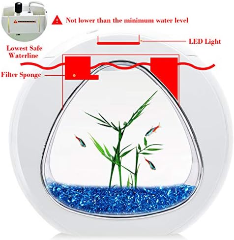 PETSITE Aquarium Kit 1 галон, Betta Small Fish Tank with LED Light & Power Filter, Бял