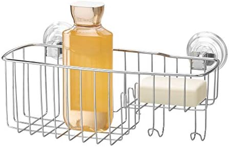 InterDesign Reo Power Lock Suction Shower Bathroom Combo Caddy Basket for Shampoo, Conditioner, Сапун - Неръждаема Стомана
