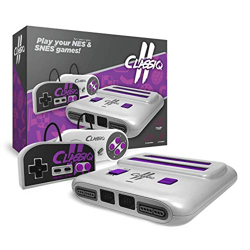 Old Skool Classiq 2 AV Version Twin Video Game System, сиво/лилаво Съвместимост с касети с SNES/NES, Nintendo и Super