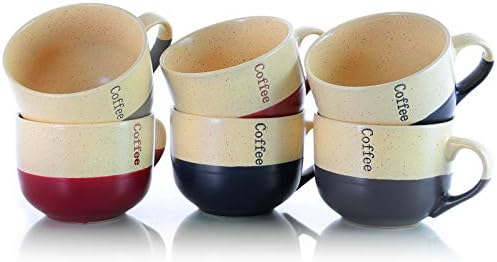 Elama Smooth Stoneware Mug Cup Set, 6 бр, два цвята Асорти Цветове