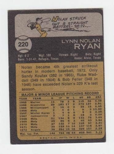 1973 Topps #220 Nolan Ryan California Angels Baseball Card EX - Slabbed Baseball Cards