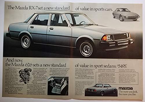 Комплект от 2 оригинални списания, печатни реклами: 1979 Mazda 626 4-врати, двигател 2,0 л,Поставя нов стандарт за стойността