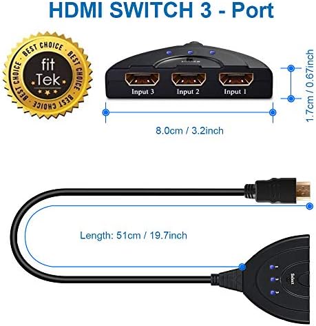 MMOBIEL 3 порта HDMI Превключвател Сплитер концентратор с 50 см Косичкой кабел: Поддръжка на 1080p 3D TV HD PS3/PS4 Xbox
