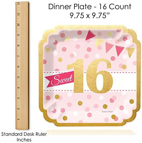 Голяма точка щастие Сладки 16 от Златно фолио - 16th Birthday Party Dinner Plates (16 Броя)