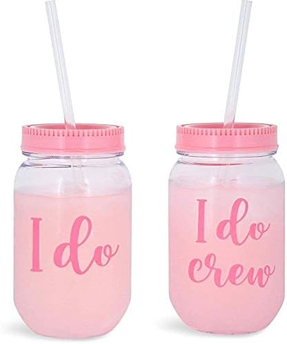 I Do Crew Plastic Mason Jar for Моминско Парти and Bridal Shower (11+1) Стъкло