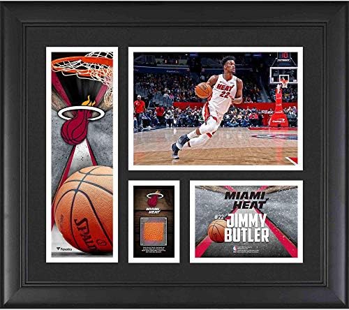 Джими Бътлър Маями Хийт Вкара колаж на играча 15 x 17 с парче игри-Стари баскетбол - NBA Game Used Баскетбол Collages