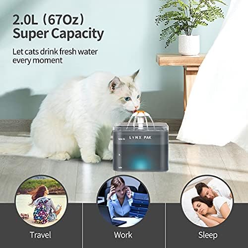Пет Water Fountain with LED Indicator – Indoor Cat Dog Water Dispenser – Automated Flower Waterfall Fountain for Pet – Complete Pack with Water Pump, 2 Filters – Нежно Fountains Flower Bubble (Grey)