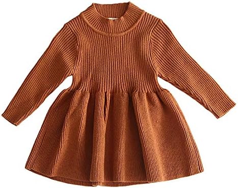 IMEKIS / Вязаное рокля-пуловер За Малки момичета, Вязаное Рокля с Дълги ръкави и Рюшами, Есенно-Зимни Топли Екипировки,