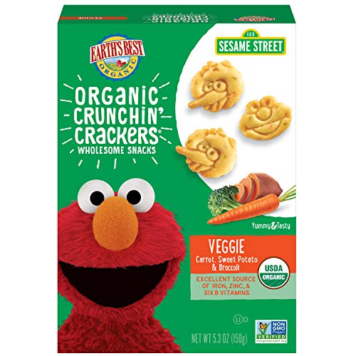 Earth's Best Organic Sesame Street Toddler Crunchin' Крекери, Veggie, кутия 5,3 унции (опаковка от 6 броя)