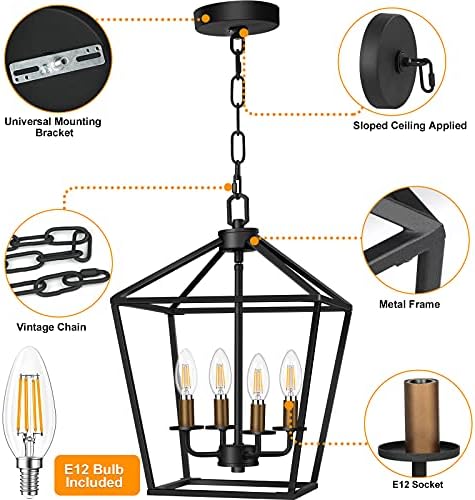 UBright Полилей Лампа 4-Light Подвесное Осветление на Окачен Таван Окачен Лампа с Модерен 4 Крушки Селска Къща Полилей