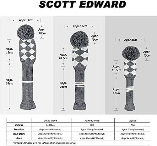 Scott Edward 1PCS Hybrid Head Cover Knit, for Fairway Wood Hybrid with Rotating Number Tags