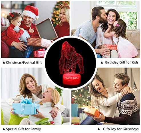 3D Горила Лампа за Децата, 16 Цвята Промяна Дистанционно Управление 3D лека нощ Горила Играчка - Рожден Ден на Коледни Подаръци за Момчета Момичета Възраст 2 3 4 5 6 7 8 9 Юн?