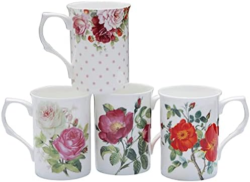 Grace Teaware Костен Порцелан за Кафе и Чай, Чаши 9 Грама, Асорти Комплект от 4 (Английски чай Цветен)