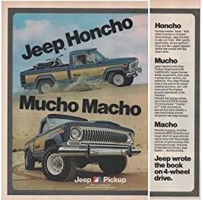 Списание Print Ад: 1976 Jeep Honcho Pickup Truck 4WD, Мучо - Мачо - Джип е Написал книга за 4-гребло устройството, 1 1/3 страница
