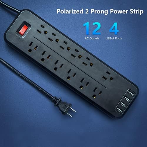 12 Контакти 4 USB 2 Prong Power Strip Мрежов филтър (1400 Джоулей), Поляризирана адаптер за контакта от 2 до 3 Работни