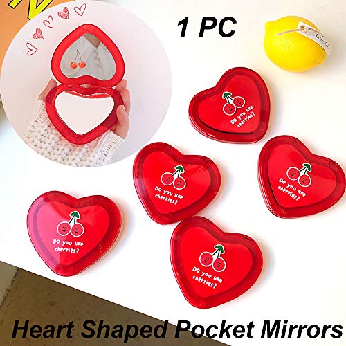RANRAN Red Heart Shaped Double-sided Mini Folding Makeup Mirror,Джобни Огледала,Подарък За Момичета