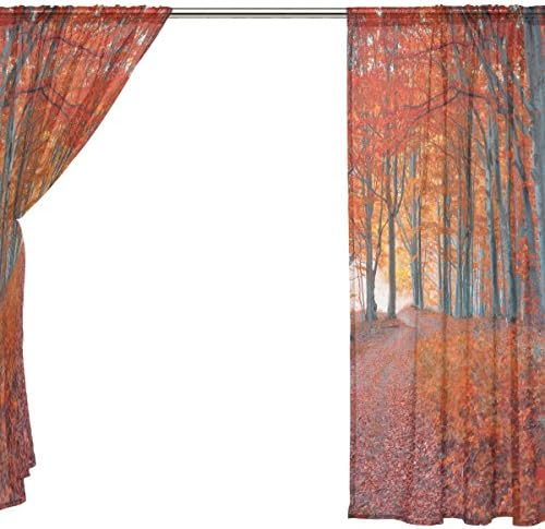 Цветни Есенни Сутрешните Полупрозрачни Завеси на Прозореца Завесата Завеси Панел Лечение-55x84in за Хола Спални, Детска