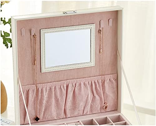 SCDZS Jewelry Box with Mirror Case Double Layers Storage Box Leather Jewelry Holder for RingStorage Box