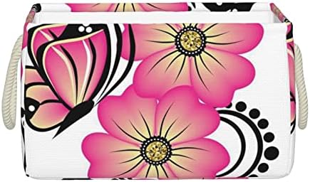 ZHRYMIFE на Розови Цветя и Пеперуди, Кутии За Съхранение с Дръжки Непромокаеми и Здрави Кошници за Съхранение за Организиране