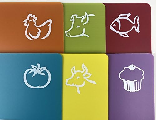 Комплект от 6 цветни гъвкави пластмасови разделочных дъски за кухня с логото на хранителни продукти (12x15) - BPA Free,